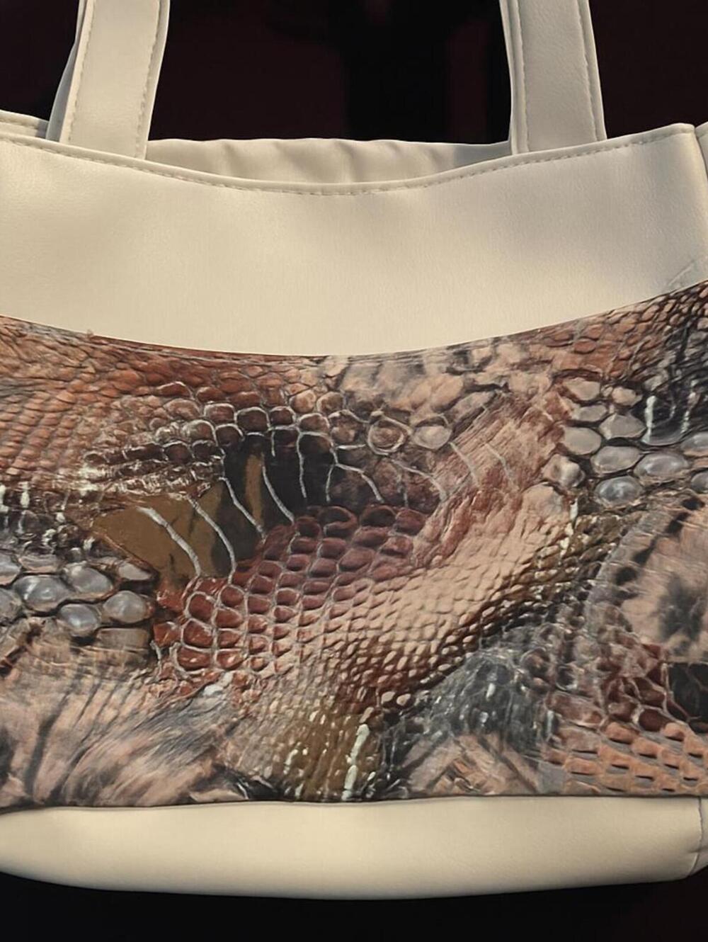 Snake Print Tote Bag – 8x11” Faux Leather Shoulder Purse with Pockets | Handmade